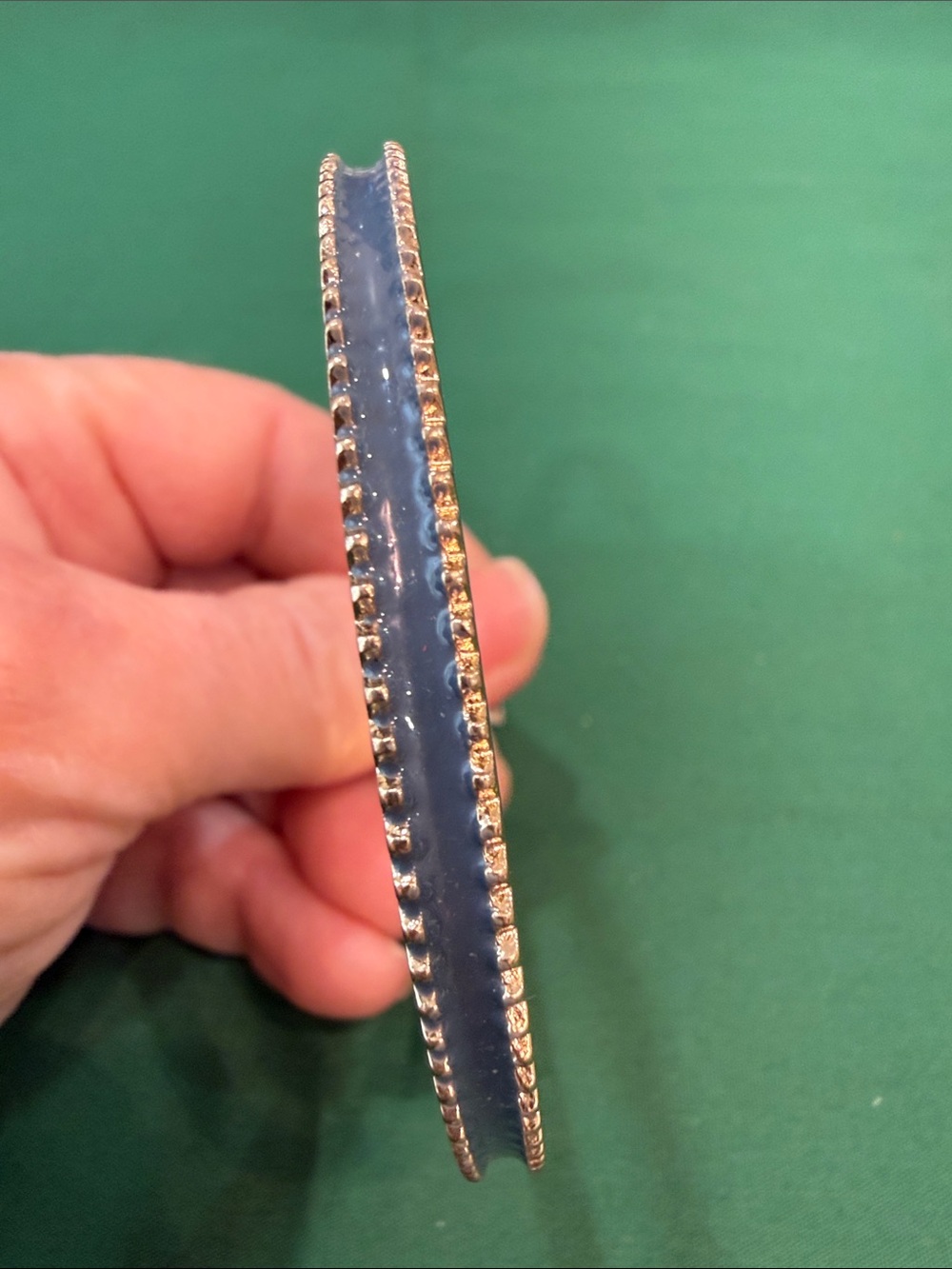 BLUE ENAMEL GOLD TONE BANGLE BRACELET Narrow Thin Stackable #81A